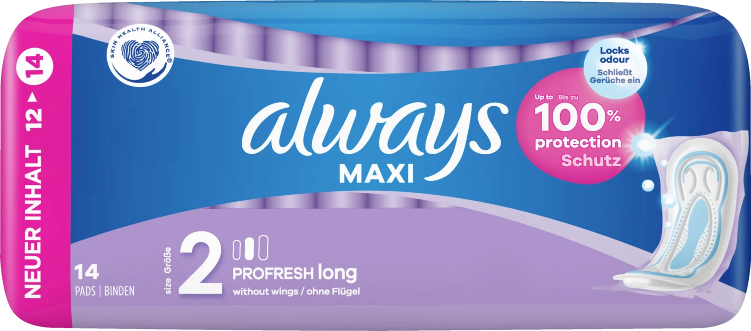 Always® Maxi Damenbinden ProFresh Long Ohne Flügel 1 Always® Maxi Damenbinden ProFresh Long Ohne Flügel
