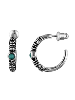 Accessories Creole Im Ethno-Look, Silberfarben, Türkis, Ornament-Design